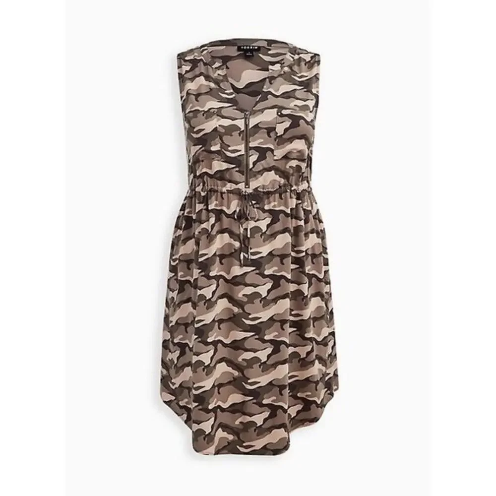 Torrid‎ Sleeveless Zip-Front Shirt Dress - Stretch Challis Camo NWT - Picture 4 of 8